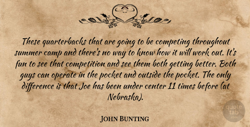 John Bunting Quote About Both, Camp, Center, Competing, Competition: These Quarterbacks That Are Going...