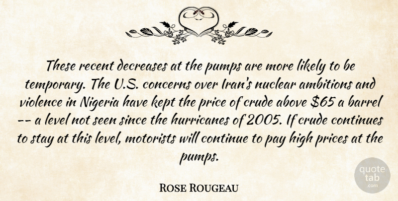Rose Rougeau Quote About Above, Barrel, Concerns, Continues, Crude: These Recent Decreases At The...