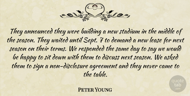 Peter Young Quote About Agreement, Announced, Asked, Building, Came: They Announced They Were Building...