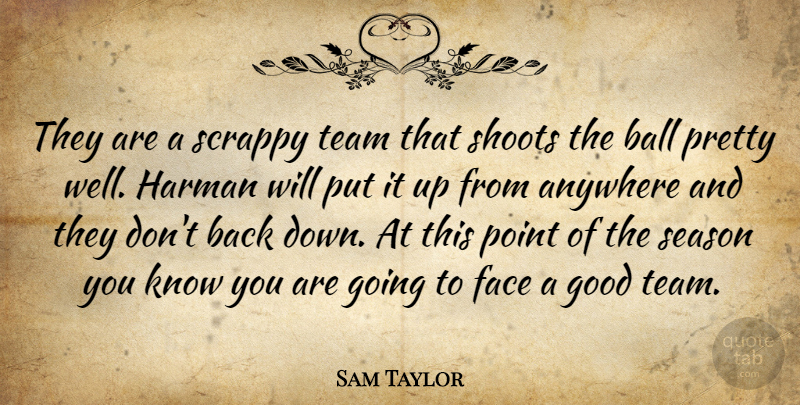 Sam Taylor Quote About Anywhere, Ball, Face, Good, Point: They Are A Scrappy Team...