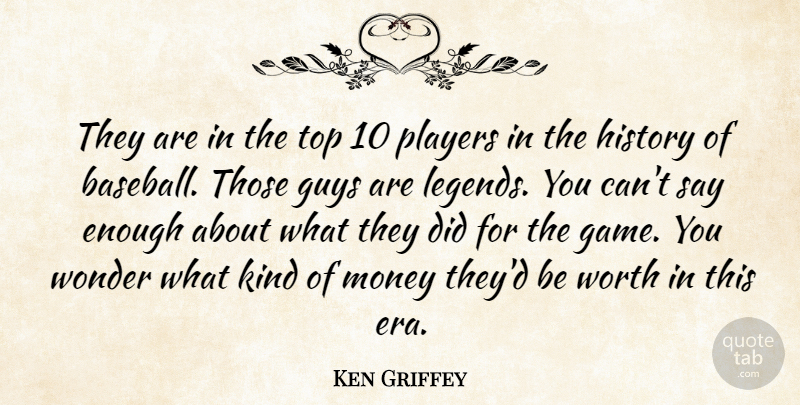 Ken Griffey Quote About Baseball, Guys, History, Money, Players: They Are In The Top...
