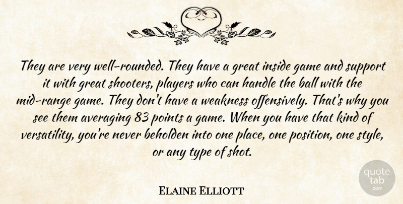 Elaine Elliott Quote About Ball, Beholden, Game, Great, Handle: They Are Very Well Rounded...