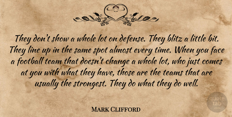 Mark Clifford Quote About Almost, Blitz, Change, Defense, Face: They Dont Show A Whole...