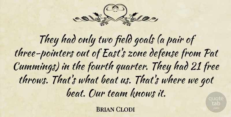 Brian Clodi Quote About Beat, Defense, Field, Fourth, Free: They Had Only Two Field...