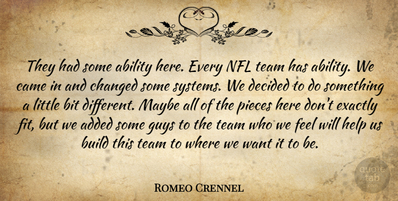 Romeo Crennel Quote About Ability, Added, Bit, Build, Came: They Had Some Ability Here...