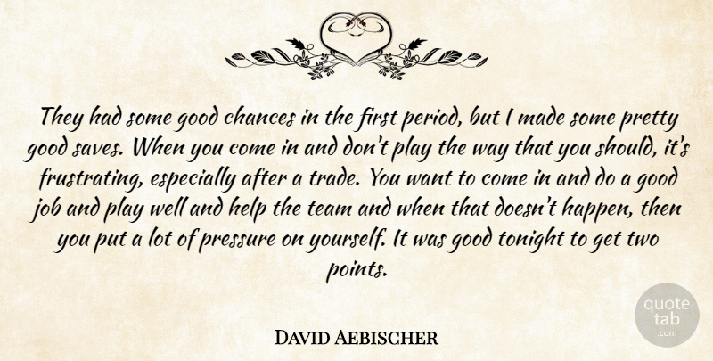 David Aebischer Quote About Chances, Good, Help, Job, Pressure: They Had Some Good Chances...