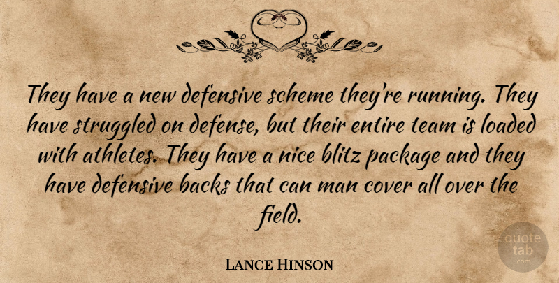 Lance Hinson Quote About Backs, Blitz, Cover, Defense, Defensive: They Have A New Defensive...