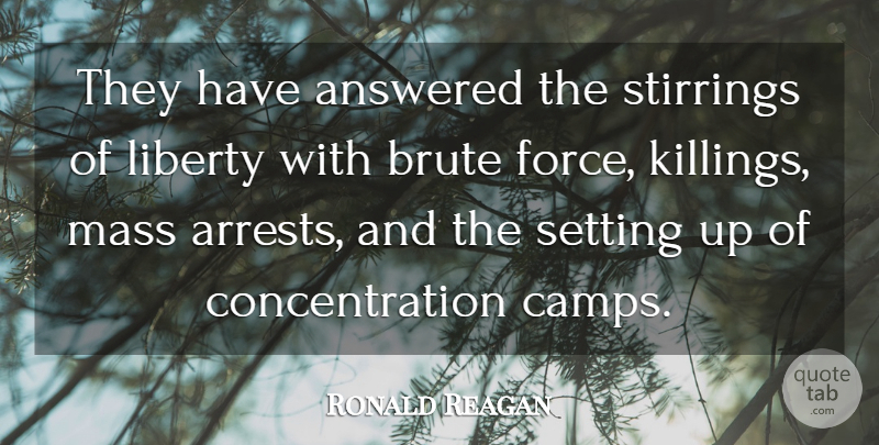 Ronald Reagan Quote About Answered, Brute, Concentration, Force, Liberty: They Have Answered The Stirrings...