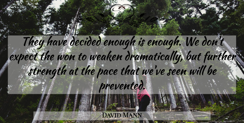David Mann Quote About Decided, Expect, Further, Pace, Seen: They Have Decided Enough Is...