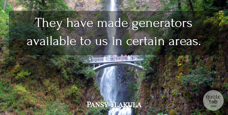 Pansy Tlakula Quote About Available, Certain, Generators: They Have Made Generators Available...