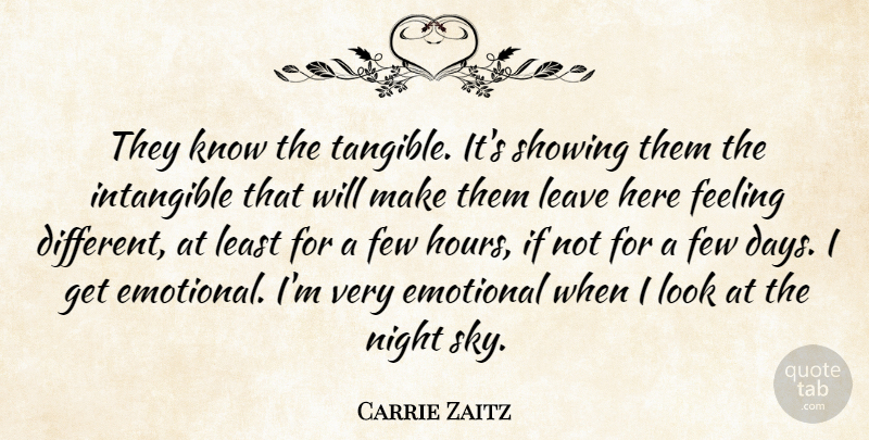 Carrie Zaitz Quote About Emotional, Feeling, Few, Intangible, Leave: They Know The Tangible Its...