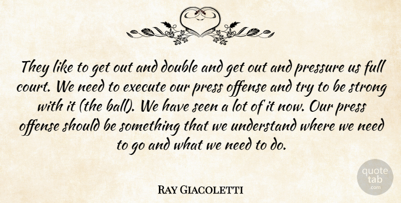 Ray Giacoletti Quote About Double, Execute, Full, Offense, Pressure: They Like To Get Out...