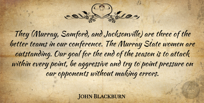 John Blackburn Quote About Aggressive, Attack, Goal, Opponents, Point: They Murray Samford And Jacksonville...