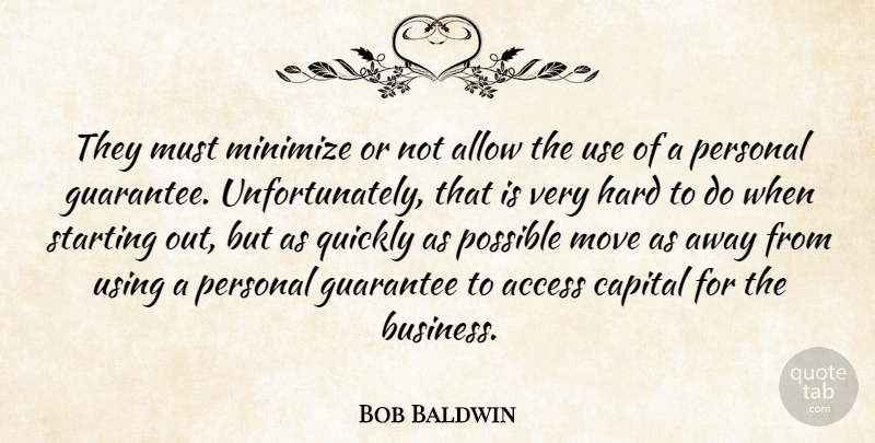 Bob Baldwin Quote About Access, Allow, Capital, Guarantee, Hard: They Must Minimize Or Not...