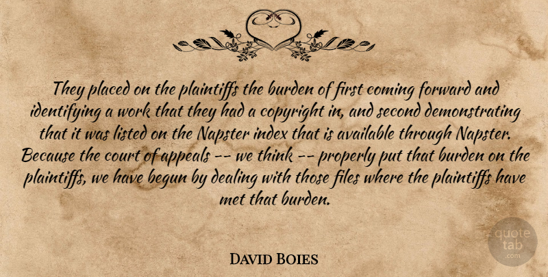 David Boies Quote About Appeals, Available, Begun, Burden, Coming: They Placed On The Plaintiffs...