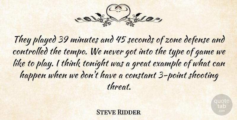 Steve Ridder Quote About Constant, Controlled, Defense, Example, Game: They Played 39 Minutes And...