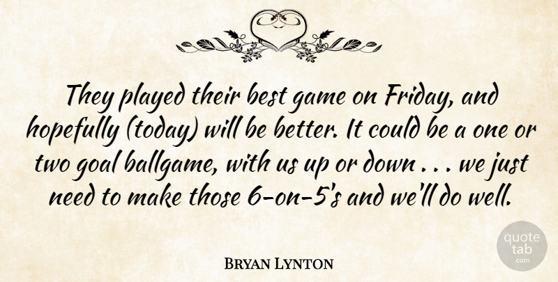 Bryan Lynton Quote About Best, Game, Goal, Hopefully, Played: They Played Their Best Game...