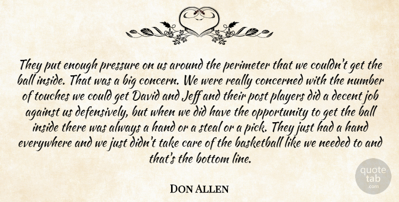Don Allen Quote About Against, Ball, Basketball, Bottom, Care: They Put Enough Pressure On...