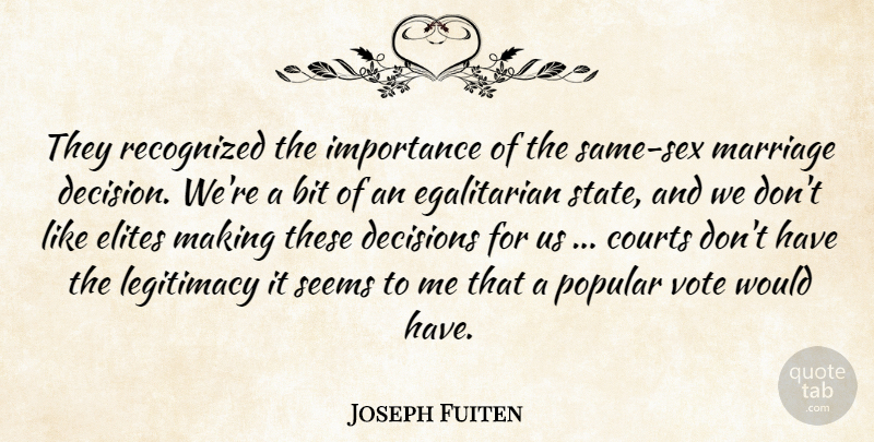 Joseph Fuiten Quote About Bit, Courts, Decisions, Elites, Importance: They Recognized The Importance Of...
