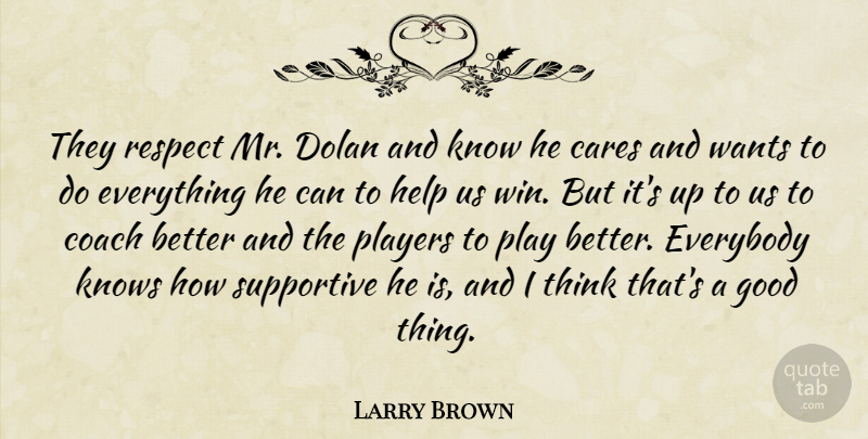 Larry Brown Quote About Cares, Coach, Everybody, Good, Help: They Respect Mr Dolan And...