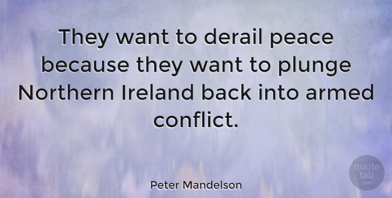 Peter Mandelson Quote About Want, Conflict, Plunge: They Want To Derail Peace...