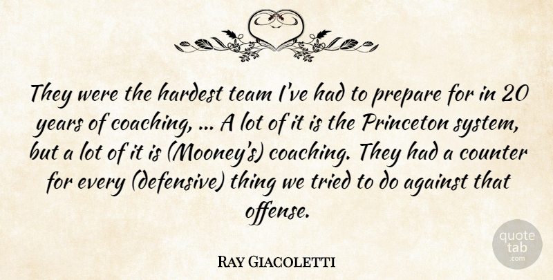 Ray Giacoletti Quote About Against, Counter, Hardest, Prepare, Princeton: They Were The Hardest Team...