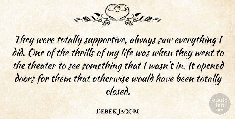 Derek Jacobi Quote About Doors, Supportive, Saws: They Were Totally Supportive Always...
