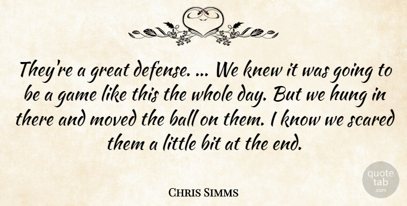 Chris Simms Quote About Ball, Bit, Game, Great, Hung: Theyre A Great Defense We...