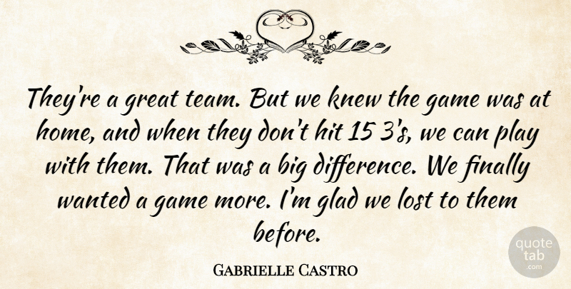 Gabrielle Castro Quote About Finally, Game, Glad, Great, Hit: Theyre A Great Team But...