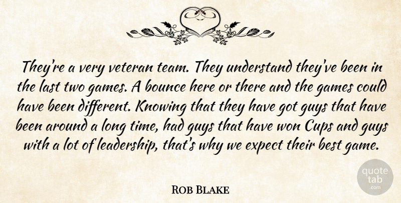 Rob Blake Quote About Best, Bounce, Cups, Expect, Games: Theyre A Very Veteran Team...