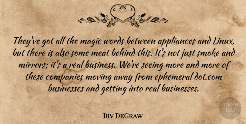 Irv DeGraw Quote About Appliances, Behind, Businesses, Companies, Ephemeral: Theyve Got All The Magic...