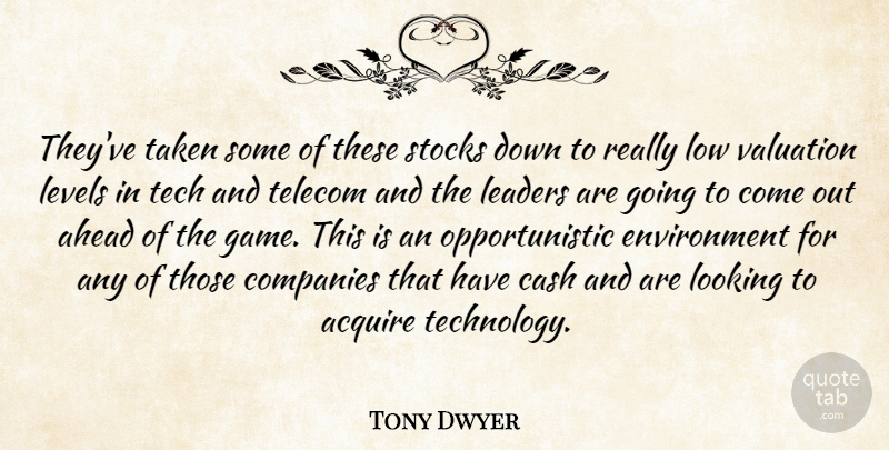 Tony Dwyer Quote About Acquire, Ahead, Cash, Companies, Environment: Theyve Taken Some Of These...
