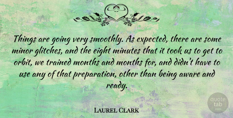 Laurel Clark Quote About Eight, Preparation, Glitches: Things Are Going Very Smoothly...