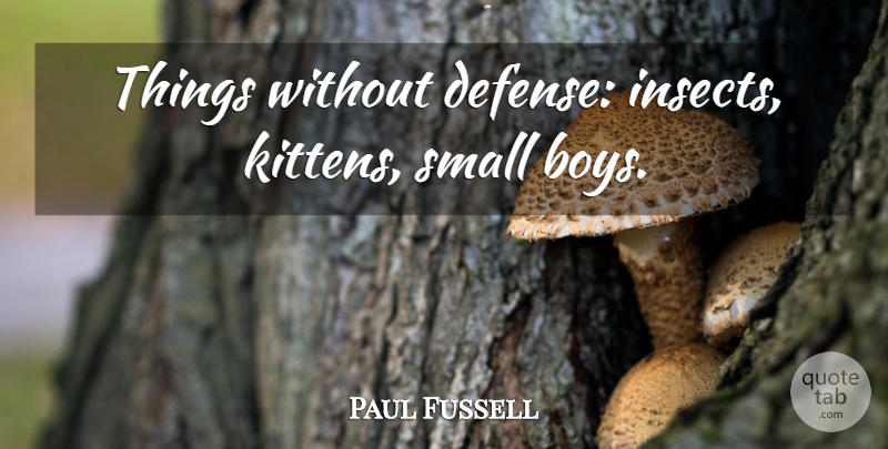 Paul Fussell Quote About Boys, Defense, Youth: Things Without Defense Insects Kittens...