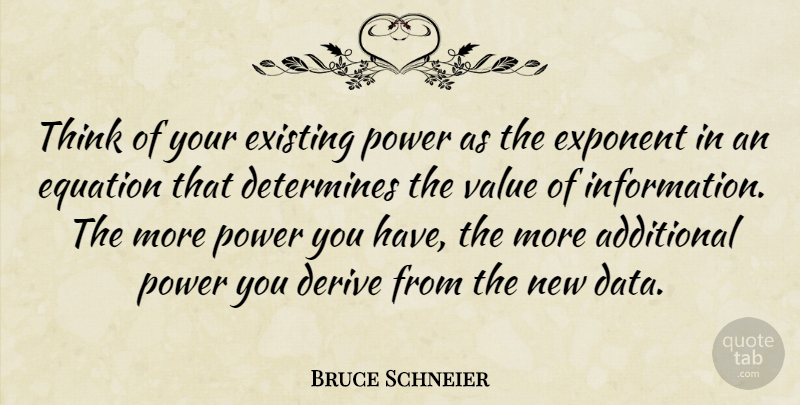 Bruce Schneier Quote About Thinking, Data, Information: Think Of Your Existing Power...