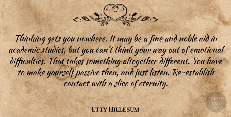 Etty Hillesum Quote About Emotional, Thinking, Noble: Thinking Gets You Nowhere It...
