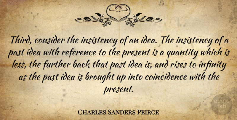 Charles Sanders Peirce Quote About Past, Ideas, Infinity: Third Consider The Insistency Of...