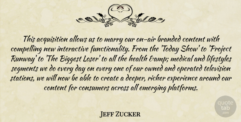 Jeff Zucker Quote About Across, Biggest, Branded, Compelling, Consumers: This Acquisition Allows Us To...