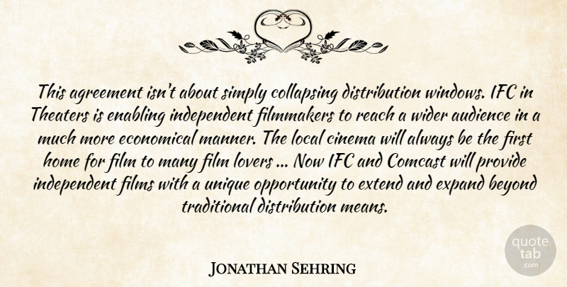 Jonathan Sehring Quote About Agreement, Audience, Beyond, Cinema, Collapsing: This Agreement Isnt About Simply...