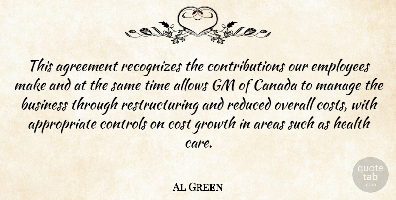 Al Green Quote About Agreement, Areas, Business, Canada, Controls: This Agreement Recognizes The Contributions...
