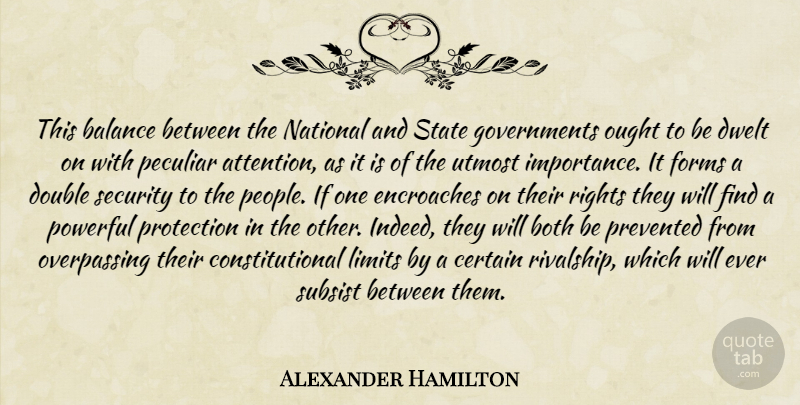 Alexander Hamilton Quote About Powerful, Rights, Government: This Balance Between The National...