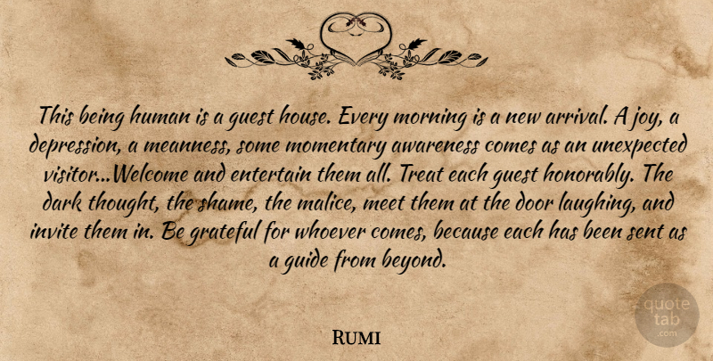 Rumi Quote About Spiritual, Wisdom, Morning: This Being Human Is A...
