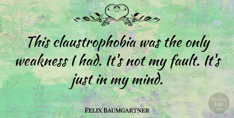 Felix Baumgartner Quote About Mind, Faults, Weakness: This Claustrophobia Was The Only...