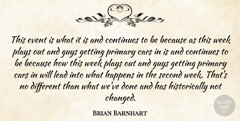 Brian Barnhart Quote About Cars, Continues, Event, Guys, Happens: This Event Is What It...