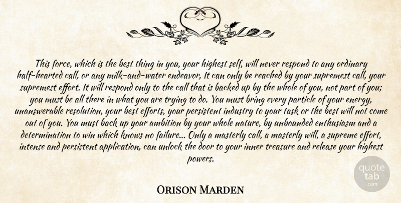 Orison Marden Quote About Ambition, Backed, Best, Bring, Call: This Force Which Is The...