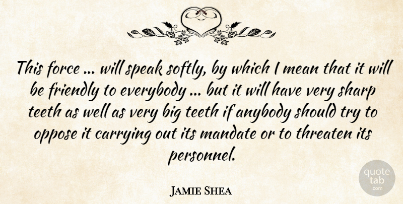 Jamie Shea Quote About Anybody, Carrying, Everybody, Force, Friendly: This Force Will Speak Softly...