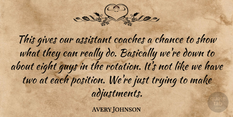 Avery Johnson Quote About Assistant, Basically, Chance, Coaches, Eight: This Gives Our Assistant Coaches...