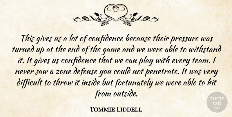 Tommie Liddell Quote About Confidence, Defense, Difficult, Game, Gives: This Gives Us A Lot...
