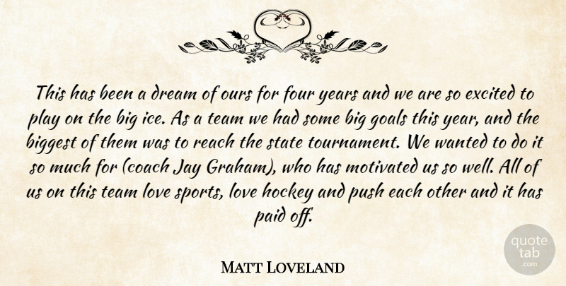 Matt Loveland Quote About Biggest, Dream, Excited, Four, Goals: This Has Been A Dream...