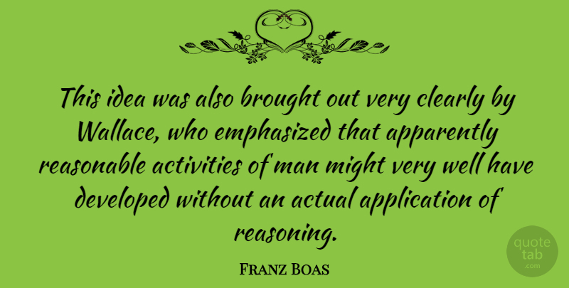Franz Boas Quote About Activities, Actual, American Scientist, Apparently, Brought: This Idea Was Also Brought...